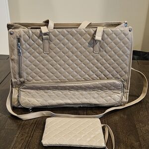 Quilted Beige Tote Bag with Insulated Pouch